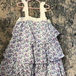 Janie and Jack Floral Tiered Dress - Cream and Purple